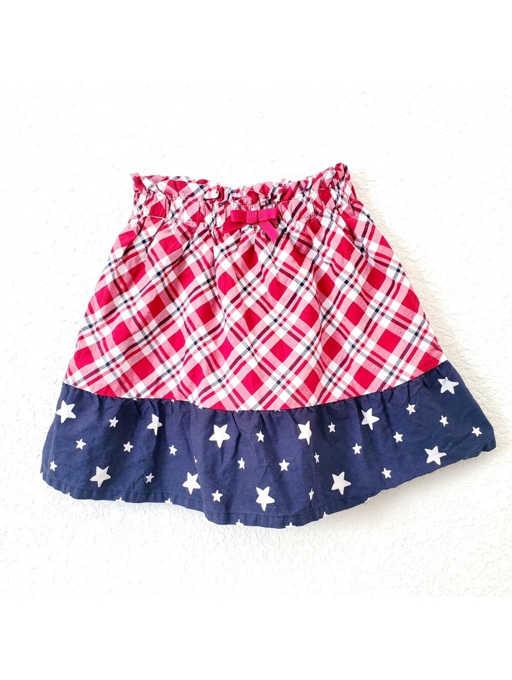 Gymboree Girls Red White Blue Plaid Stars Cotton Fit & Flare Skirt 4 USA